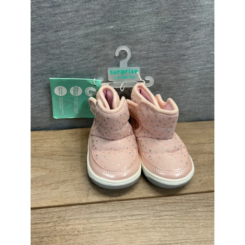 Surprize by Stride Rite Aster Baby Pink Star Memory Foam Boots Size 3M SZ817